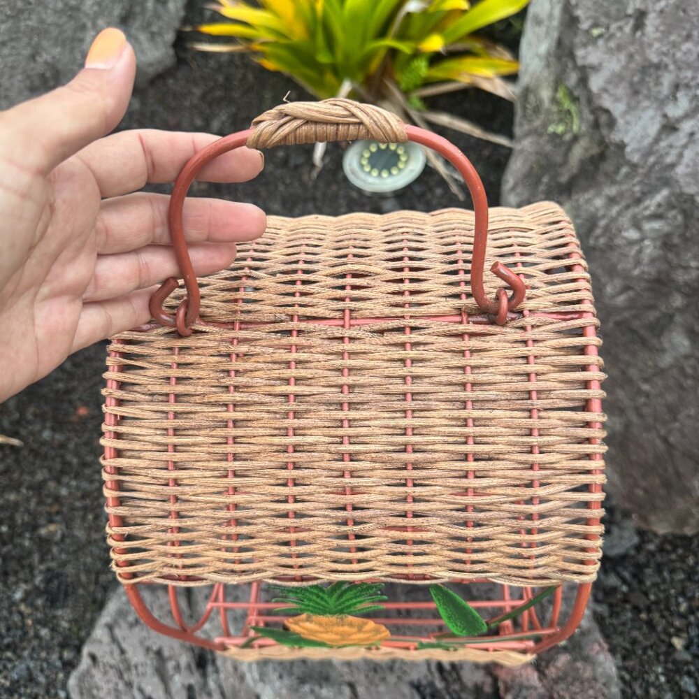 Vintage Pineapple Metal/Wicker Decor Set NWOT Wine Rack/Wall Hook Tropical Boho - Picture 9 of 13